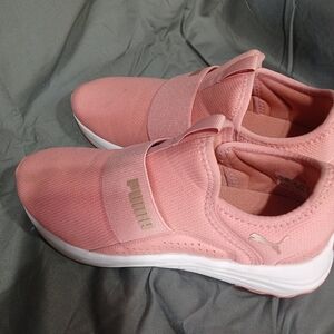 Puma Pink Sneakers with Elastic Panels and White Sole